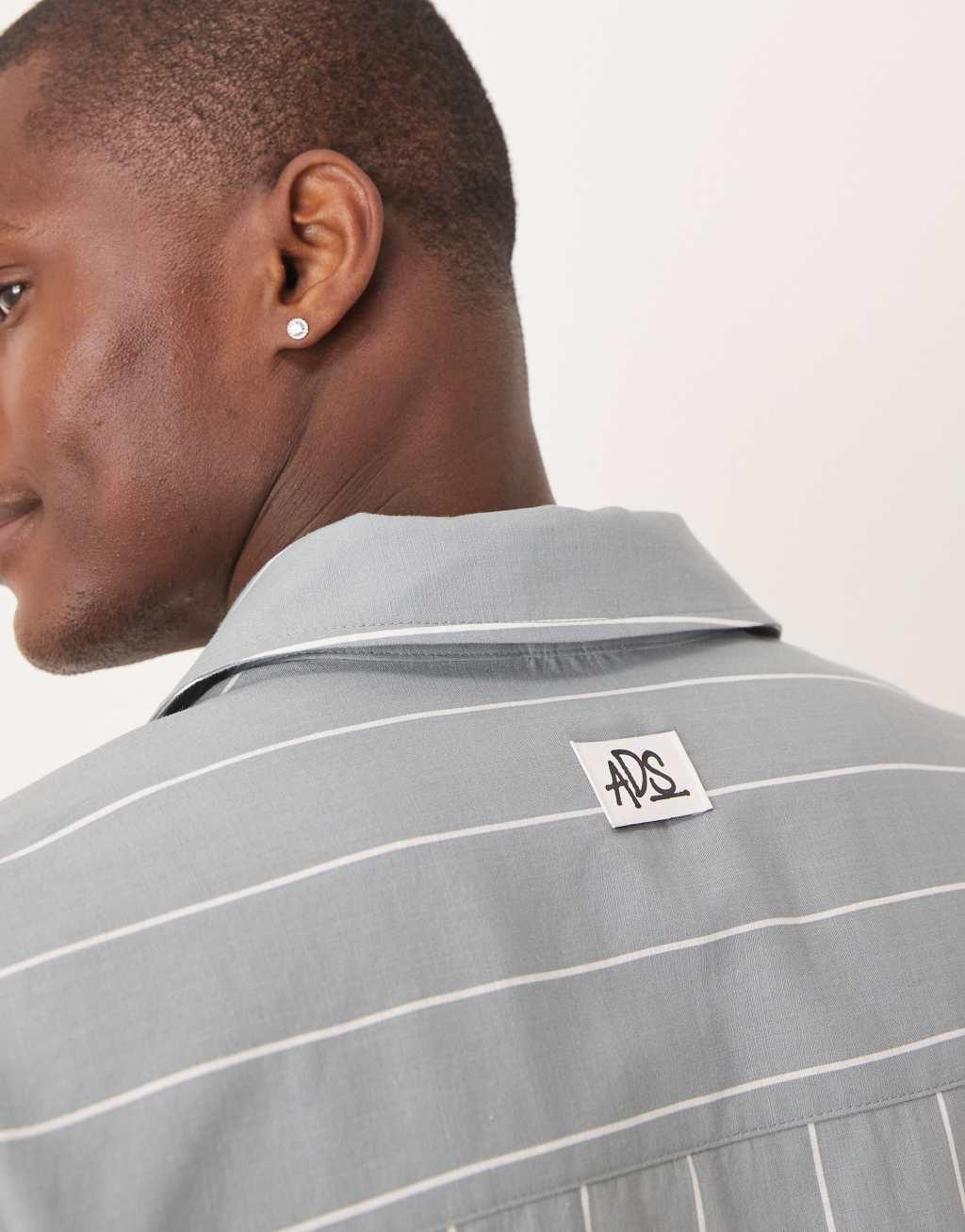 ASOS DESIGN oversized boxy half sleeve shirt in green stripe Product Image