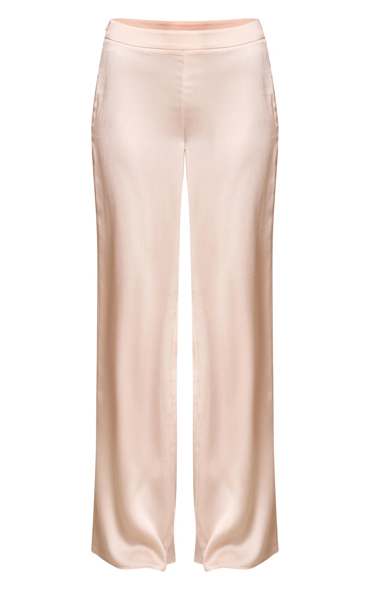 Cream Crinkle Satin High Waisted Wide Leg Pants Product Image