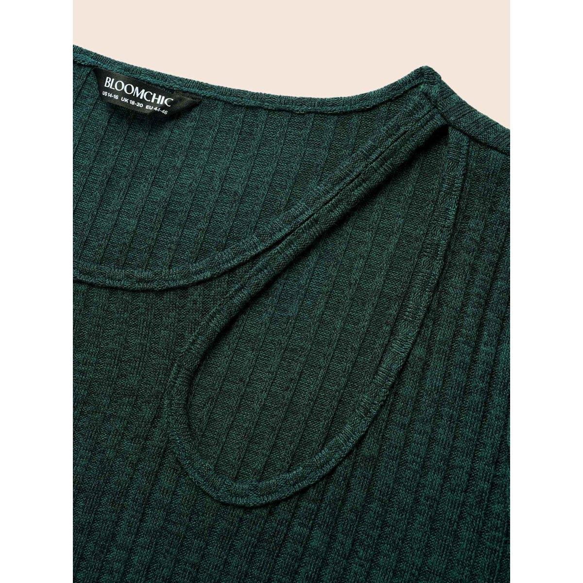 Plus Size Rib Knit Asymmetrical Neck Midi Dress DarkGreen Women Elegant Texture Asymmetrical Neck Long Sleeve Curvy BloomChic 26/4X Product Image