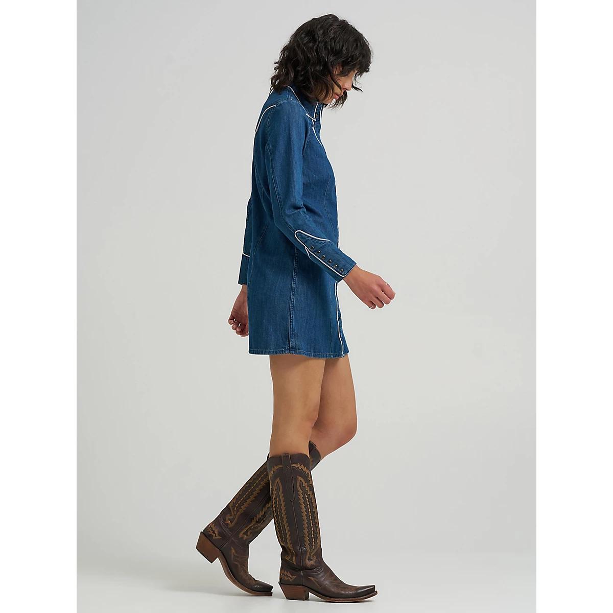 Women's Western Piped Shirt Dress in Blue Reverie Product Image