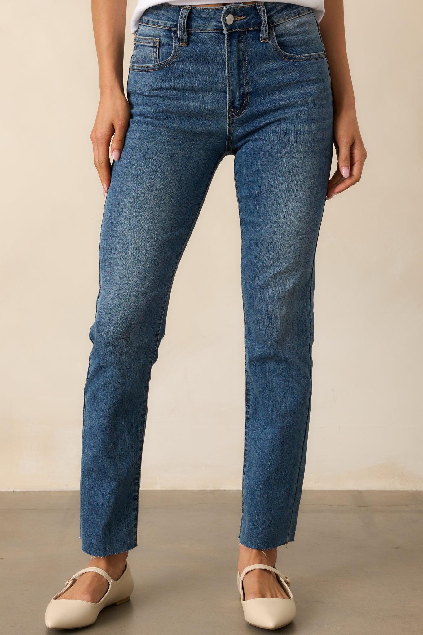 My Signature Look Dark Wash Straight Leg High Waisted Jeans 0 / Dark Wash Product Image