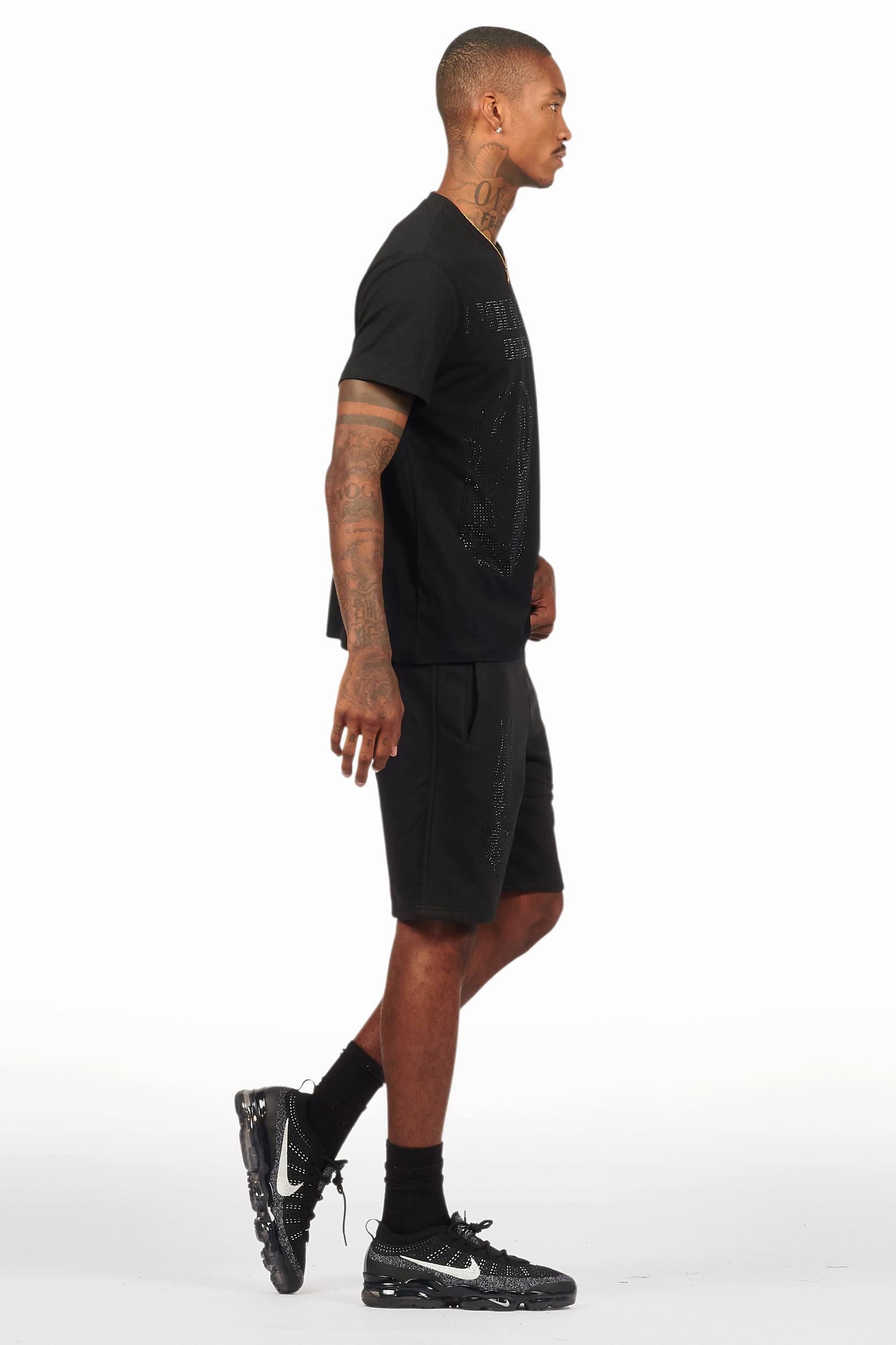 Ridley Black/Black Rhinestone T Shirt Short Set Male Product Image