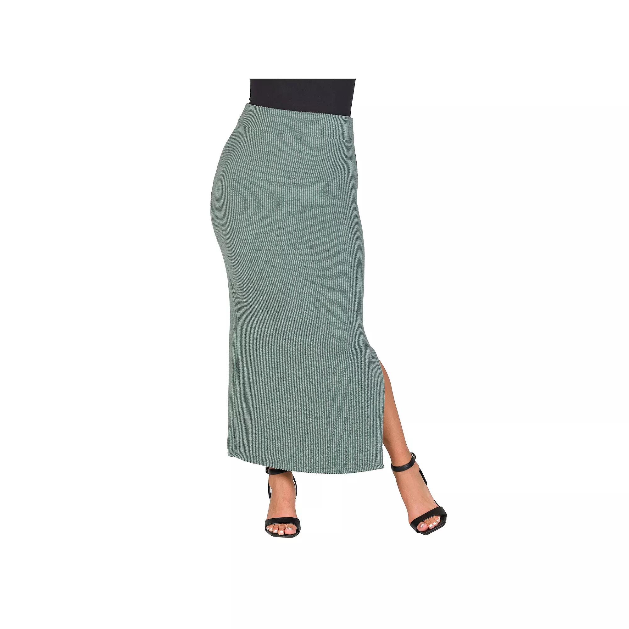 Women's 24Seven Comfort Apparel Ribbed Knit Side Slit Elastic Waist Maxi Skirt,  Product Image