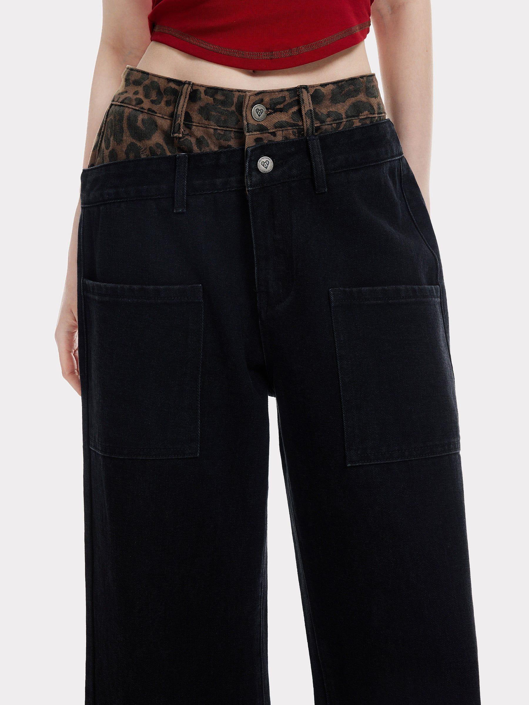 Aelfric Eden Leopard Double Waist Baggy Jeans Product Image