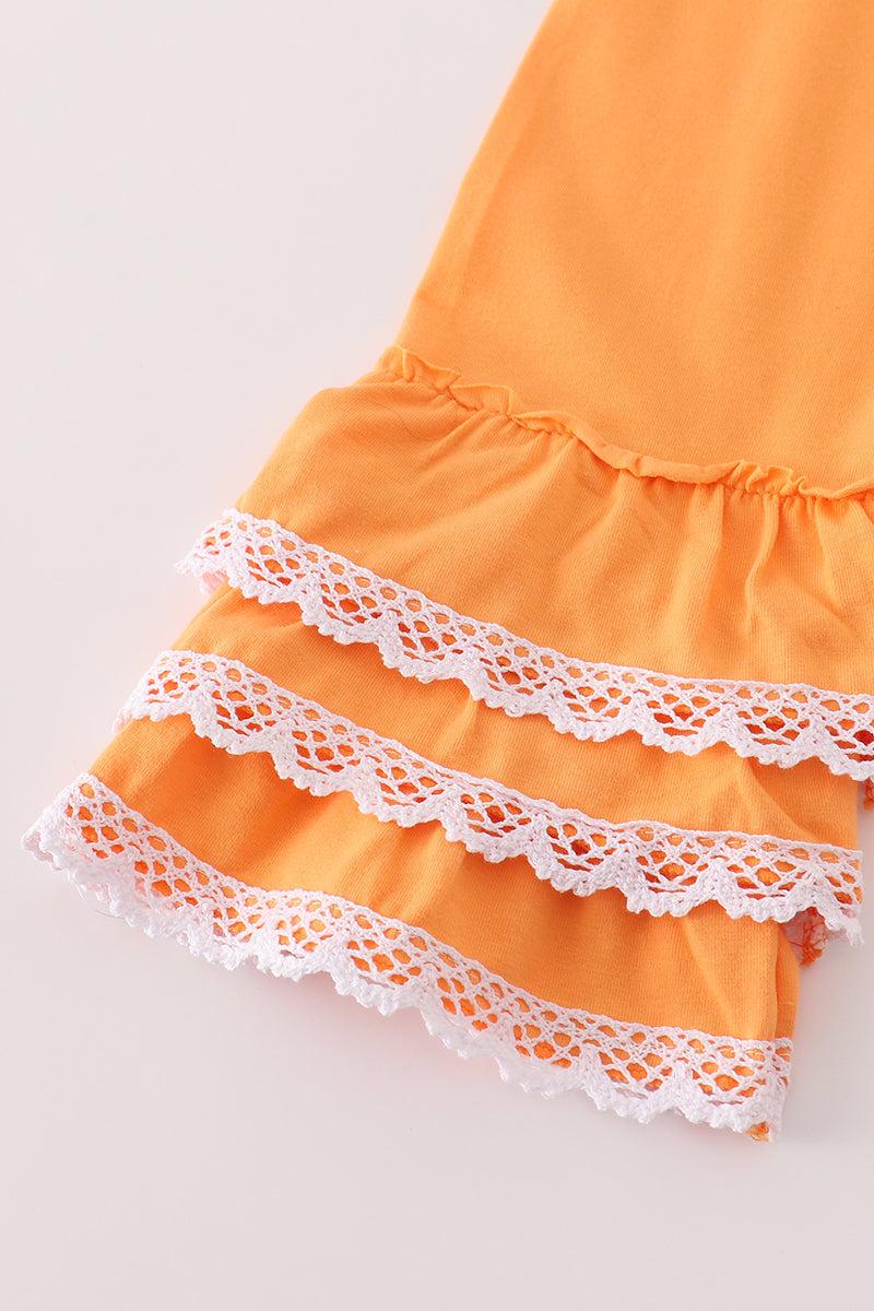 Pumpkin floral print lace ruffle set Product Image