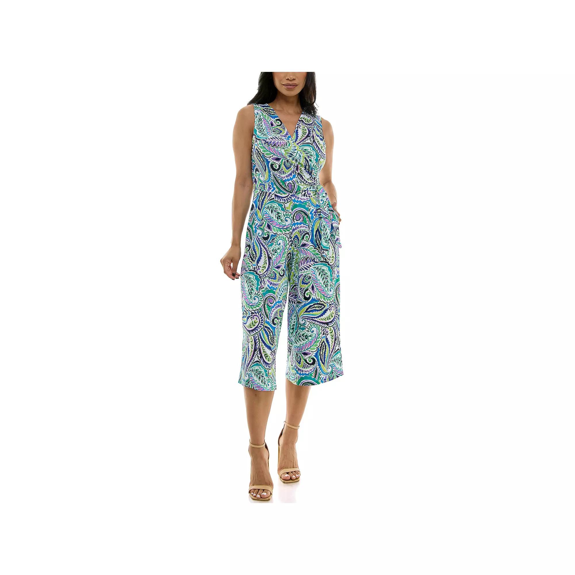Women's Nina Leonard Print Surplice Wide-Leg Jumpsuit, Size: XL, Green Team Product Image