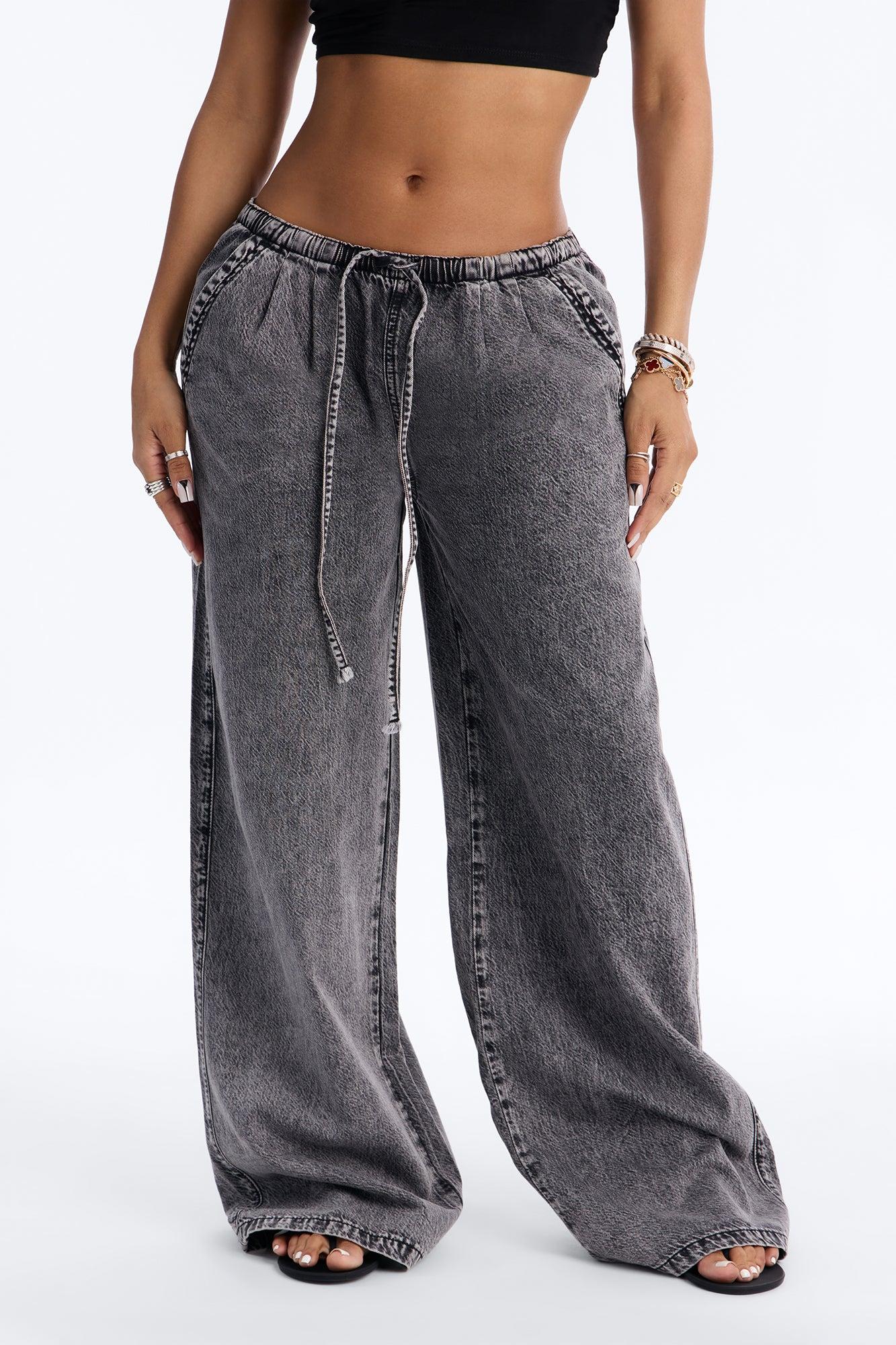 Baeside Tie Waist Wide Leg Jeans - Black Wash Female Product Image