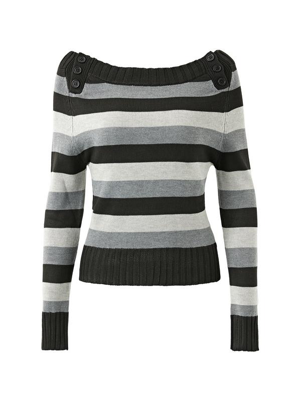 Stripe Button Decor Knit Sweater Product Image