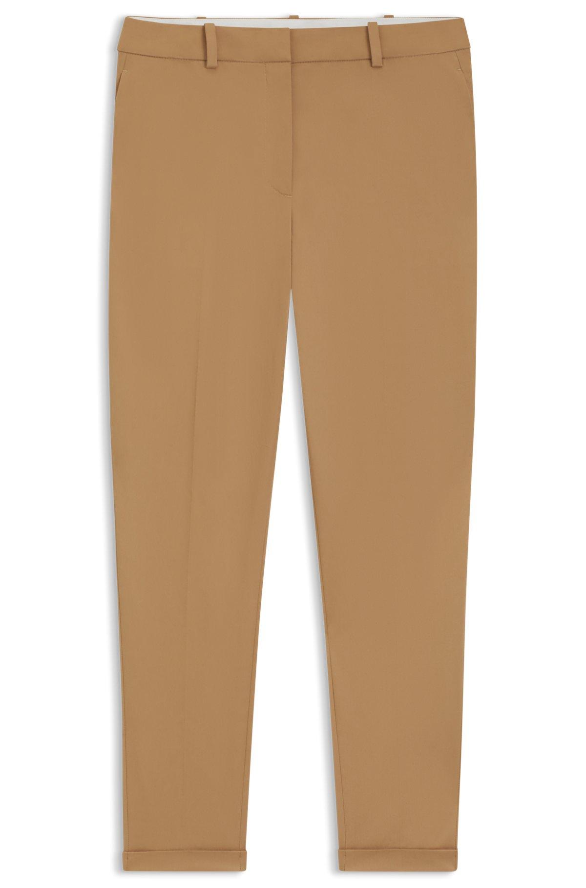 BOSS - Regular-fit pants in stretch-cotton satin - Beige Product Image
