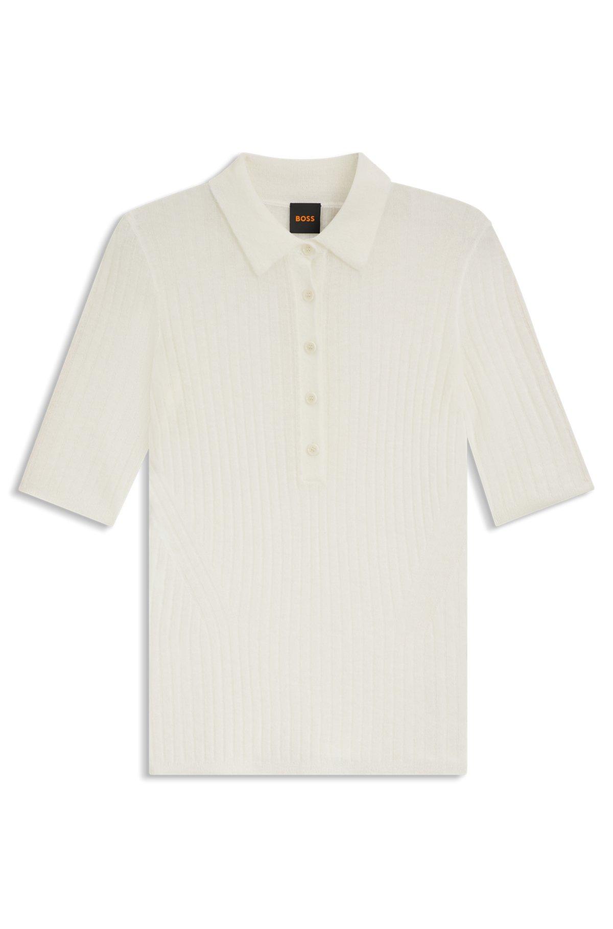 Ribbed knit polo in wool Product Image