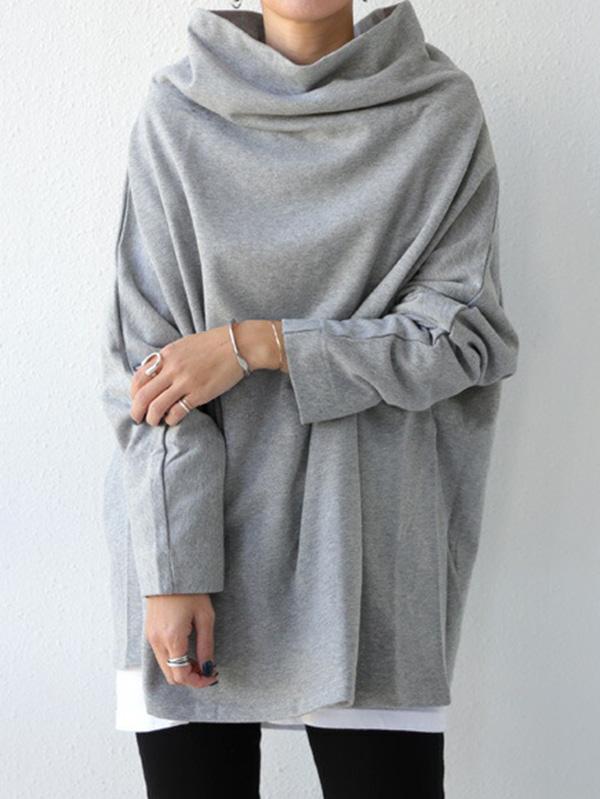 Urban Black&Gray High-Neck Long Sleeve Oversize T-Shirt Product Image