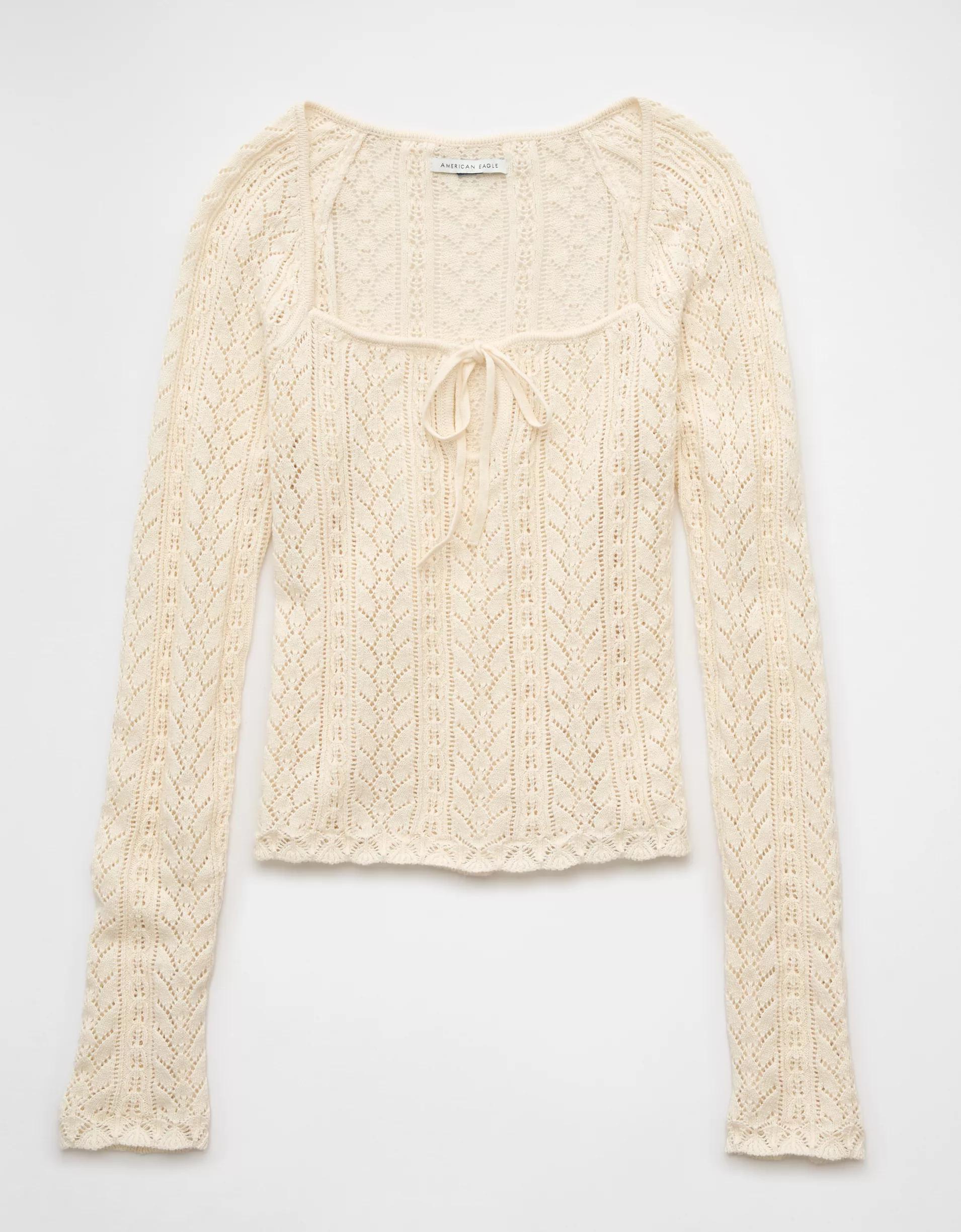 AE Square Neck Open Knit Sweater Product Image