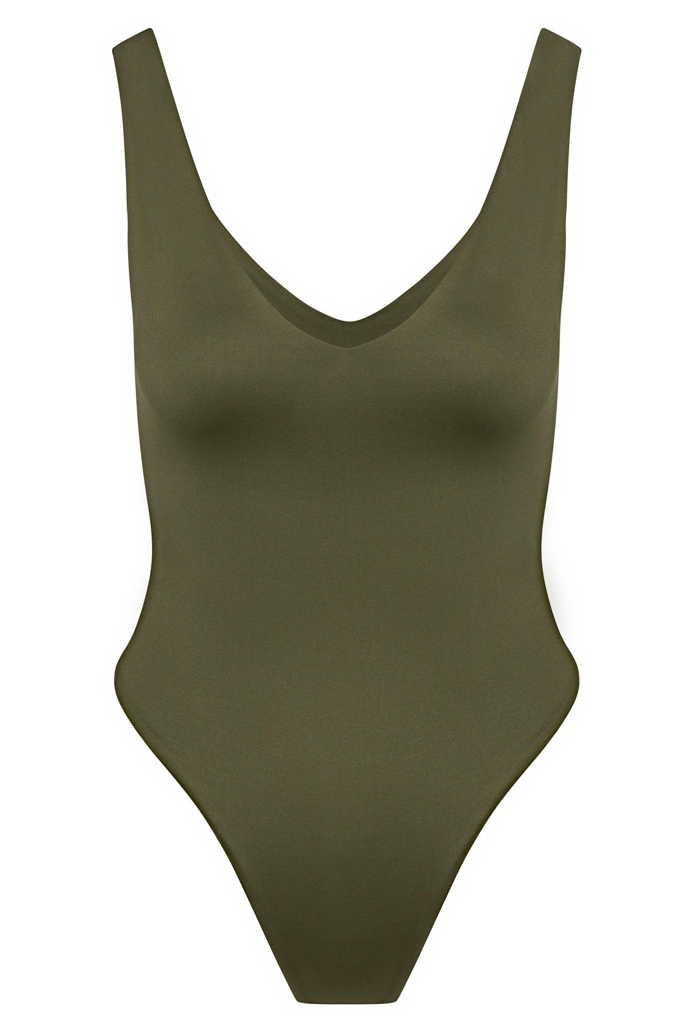 Contour Double Lined V-Neck Bodysuit - Military Green Female Product Image