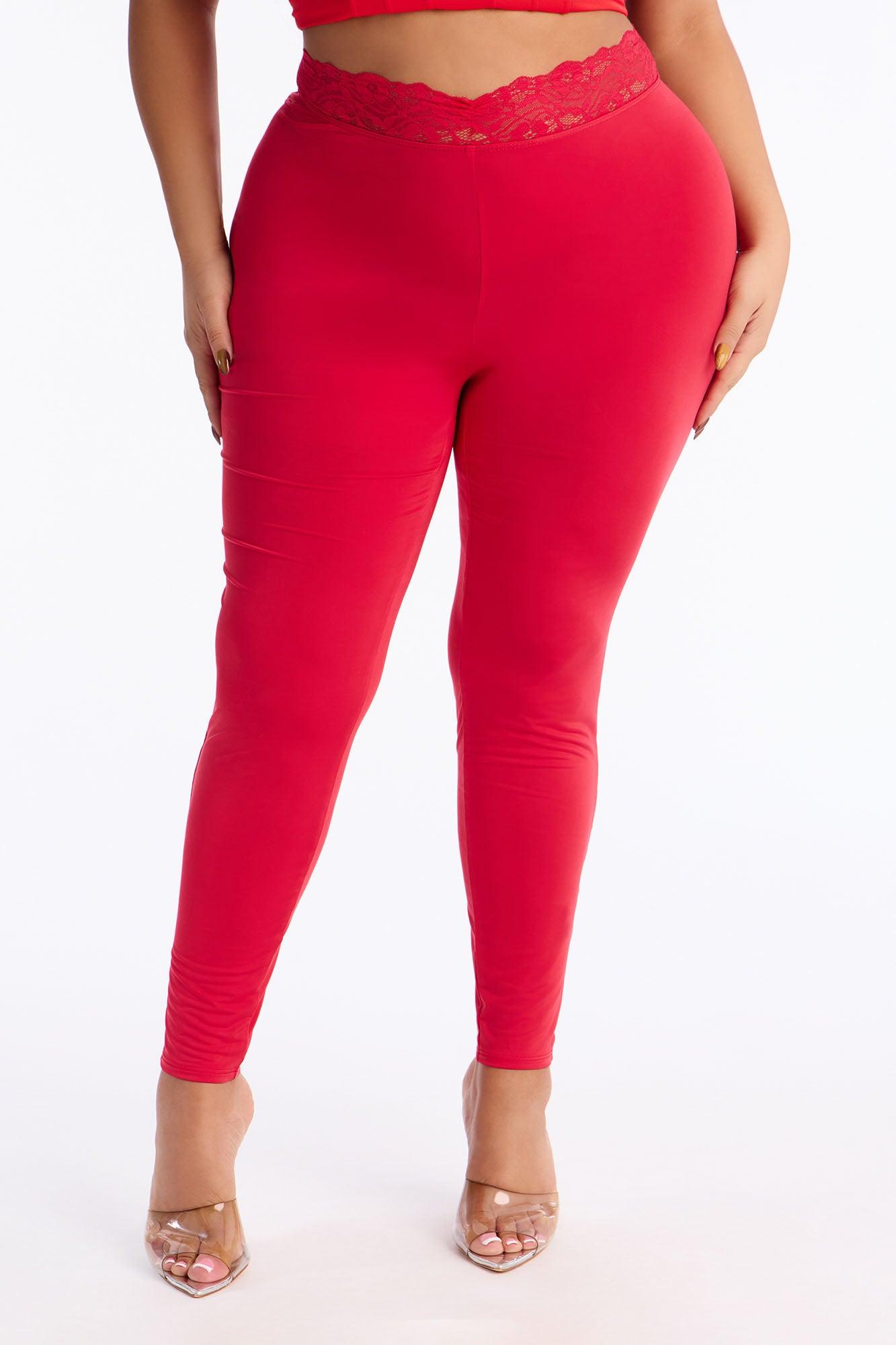 Adalynn High Waisted Lace Trim Legging 29″ - Red Female Product Image