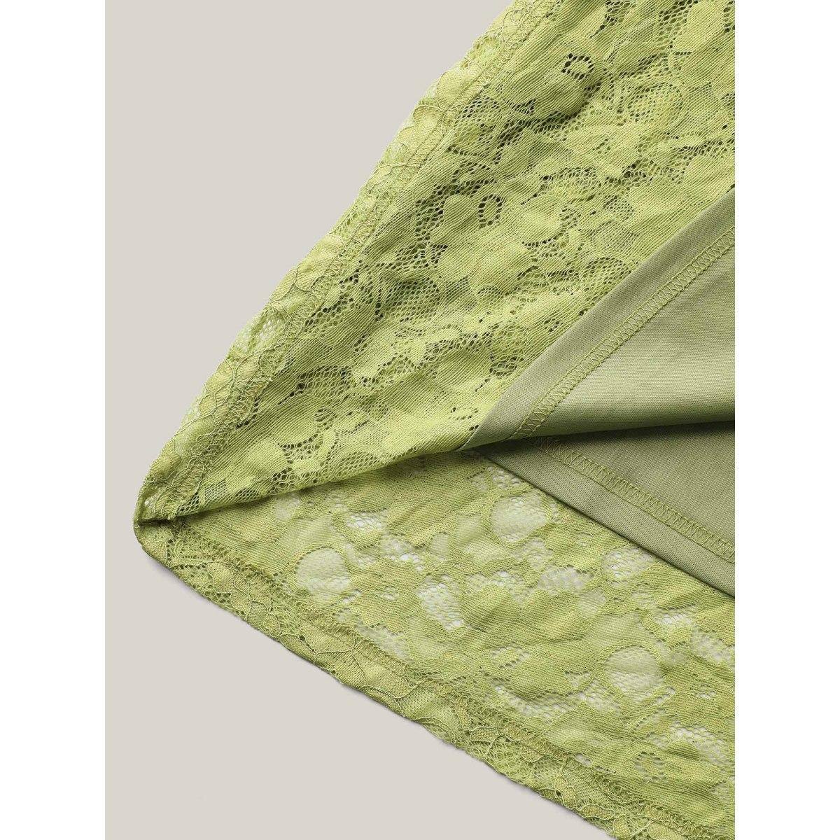 Plus Size Lace Stretchy Waist Ruffled Midi Dress Moss Women Mock Neck Cap Sleeve Curvy BloomChic 14-16/1X Product Image