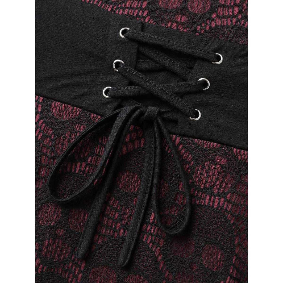 Plus Size Skull Wide-Waist Tie Contrast Midi Dress Black Women Playful Party Curvy Bloomchic 22-24/3X Product Image