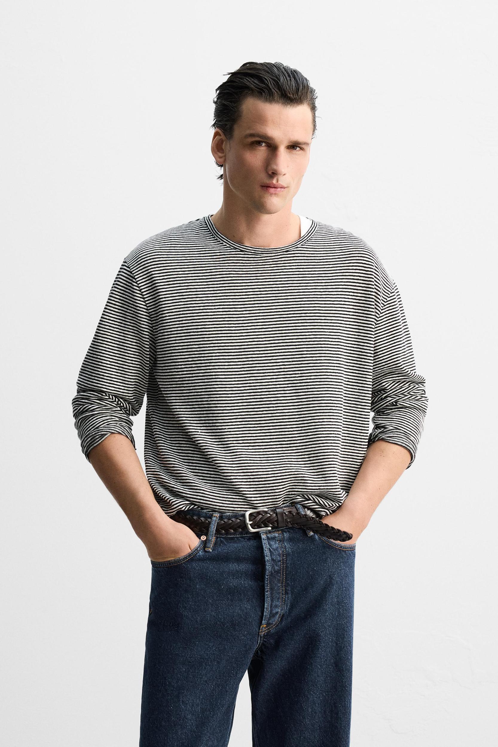 LIMITED EDITION COTTON LINEN BLEND STRIPED T-SHIRT Product Image