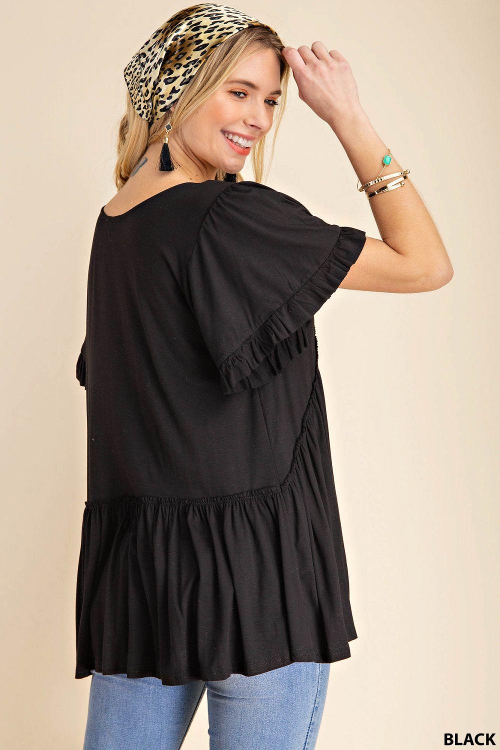 7275   Gracie Bell Sleeve Ruffle Top - Reg & Plus! Product Image