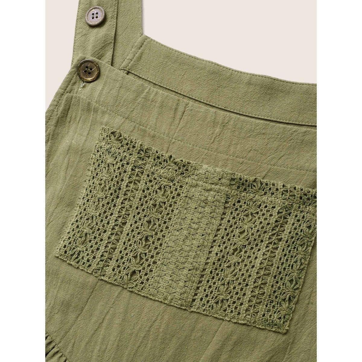 Plus Size ArmyGreen Cotton Plain Textured Patch Pocket Jumpsuit Women Casual Sleeveless Square Neck Everyday Loose Jumpsuits BloomChic 12/L Product Image