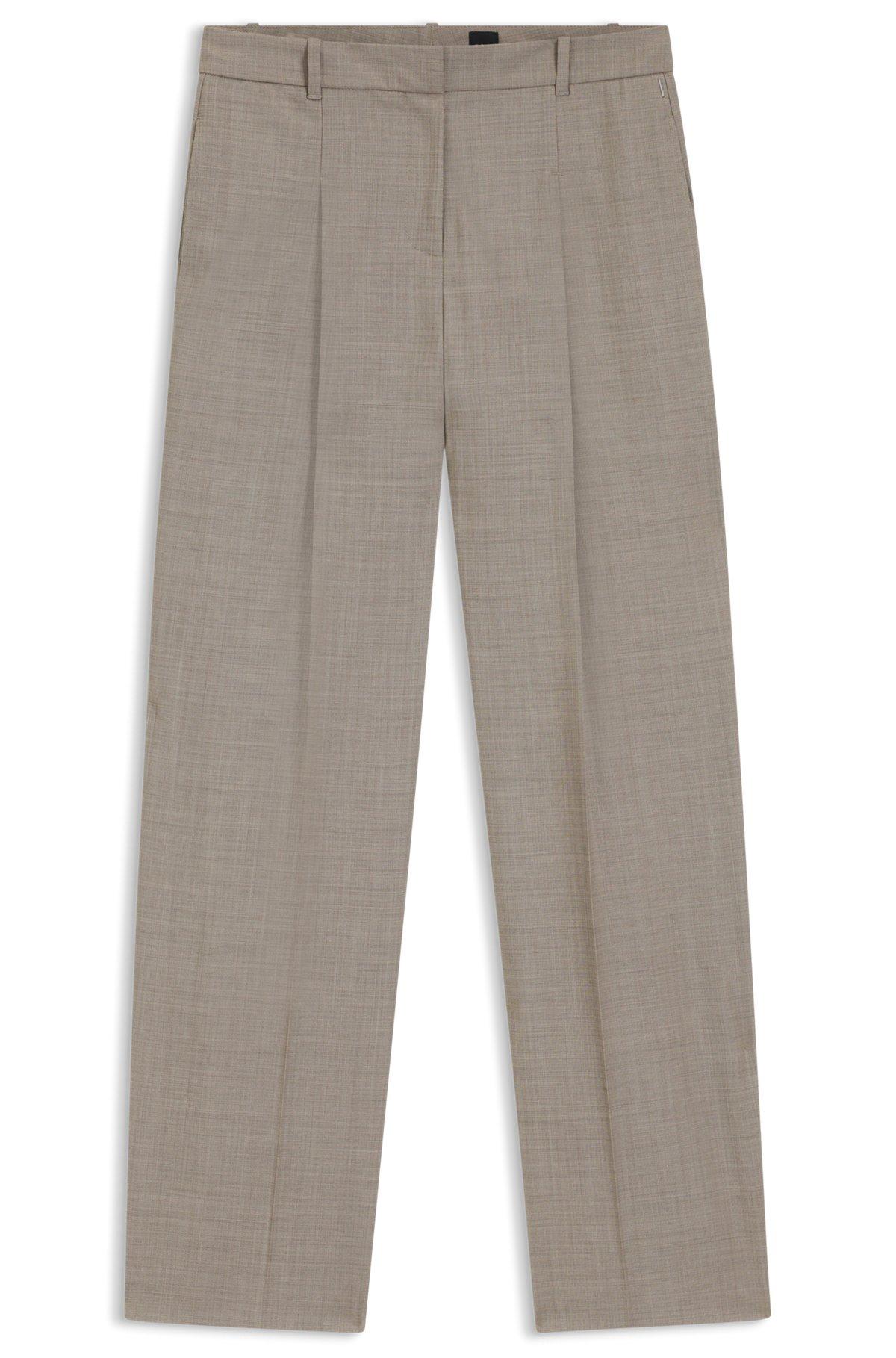 BOSS - Regular-fit trousers in sharkskin-weave stretch wool - Light Beige Product Image
