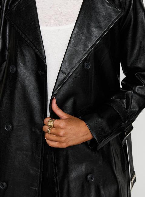 Montanna Faux Leather Coat Black Product Image