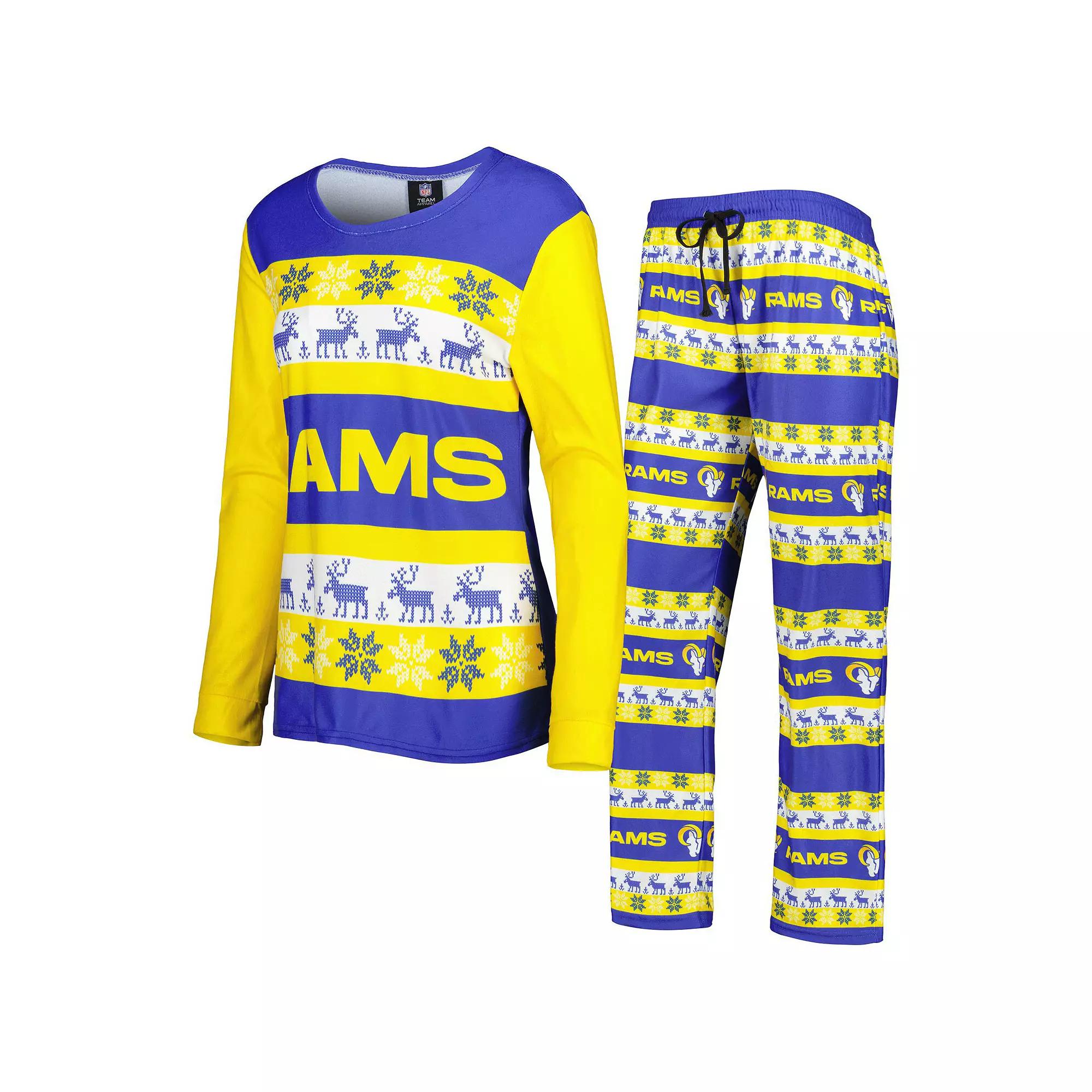 Women's FOCO Royal Los Angeles Rams Holiday Ugly Pajama Set, Size: Small, Blue Product Image