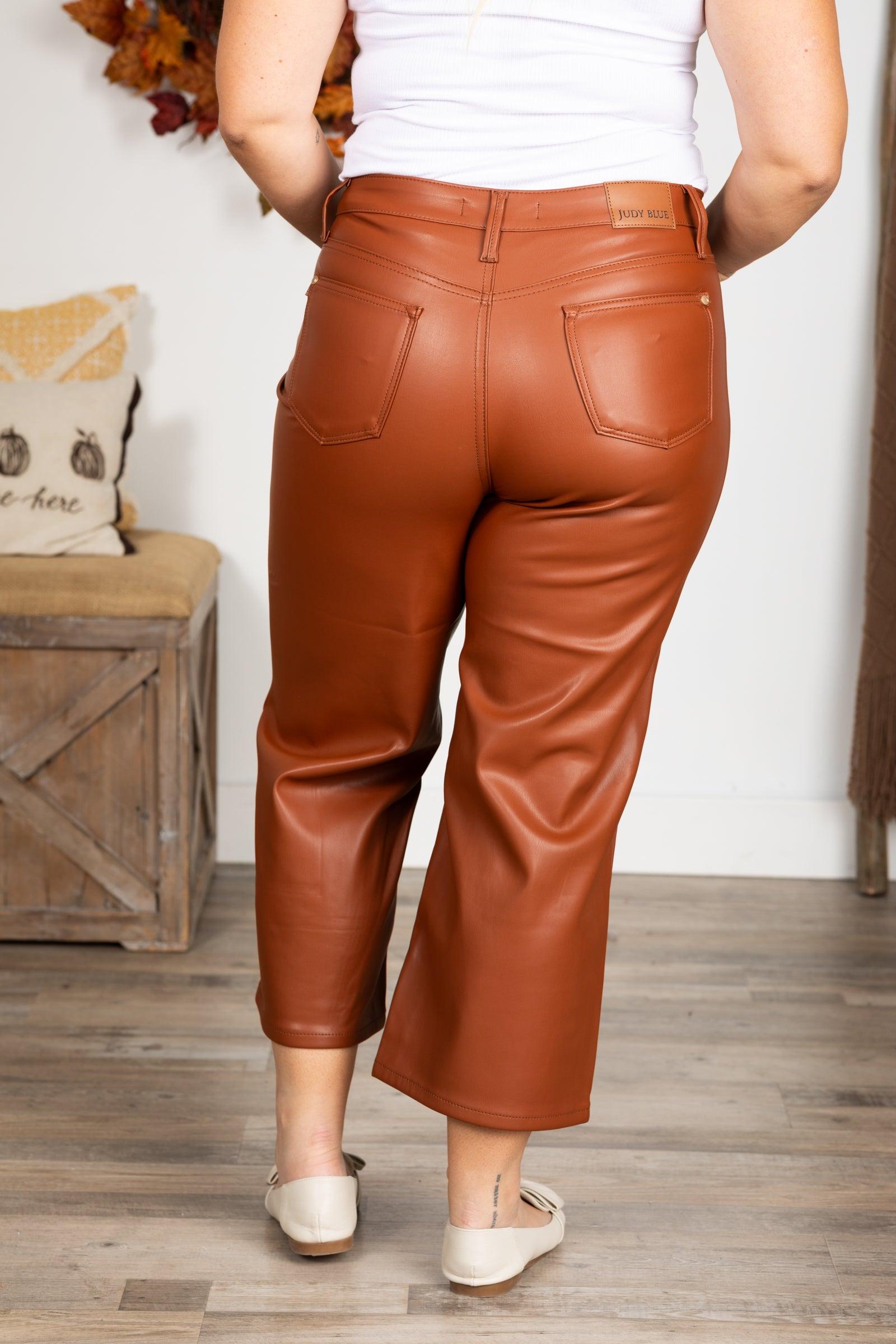 Tummy Control Faux Leather Crop Pant Product Image