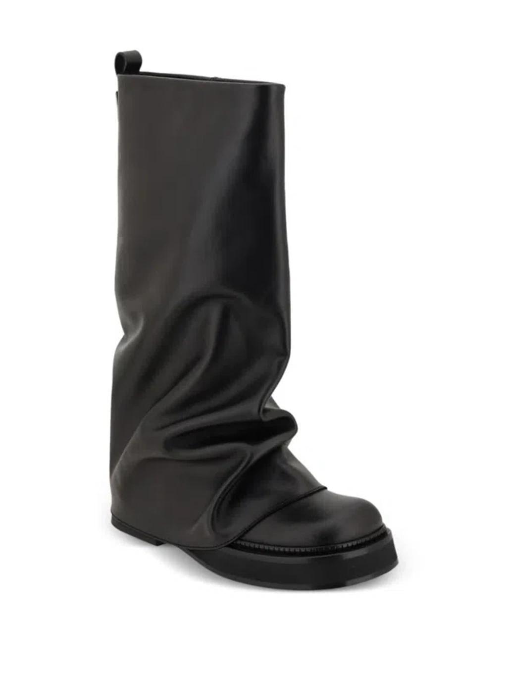 ATTICO Robin Layered Leather Knee Boots In Black Product Image