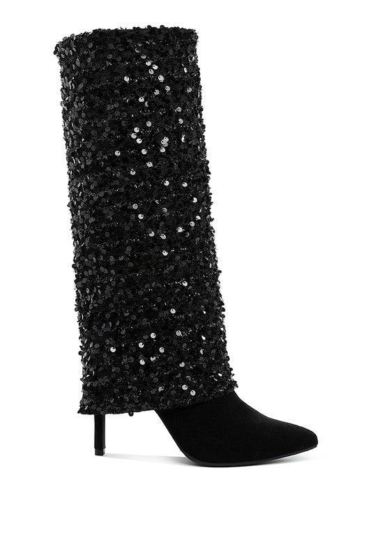 Sin City Sequinned Fold-Over Calf Boots Product Image