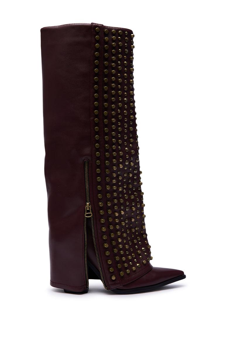 AZALEA WANG AGUSTUE BURGUNDY STUDDED WESTERN BOOT Product Image