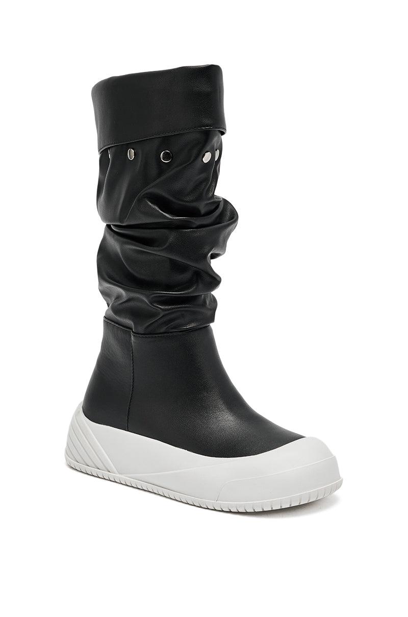 AZALEA WANG SMARTER BLACK RUCHED PU FLAT BOOT Product Image