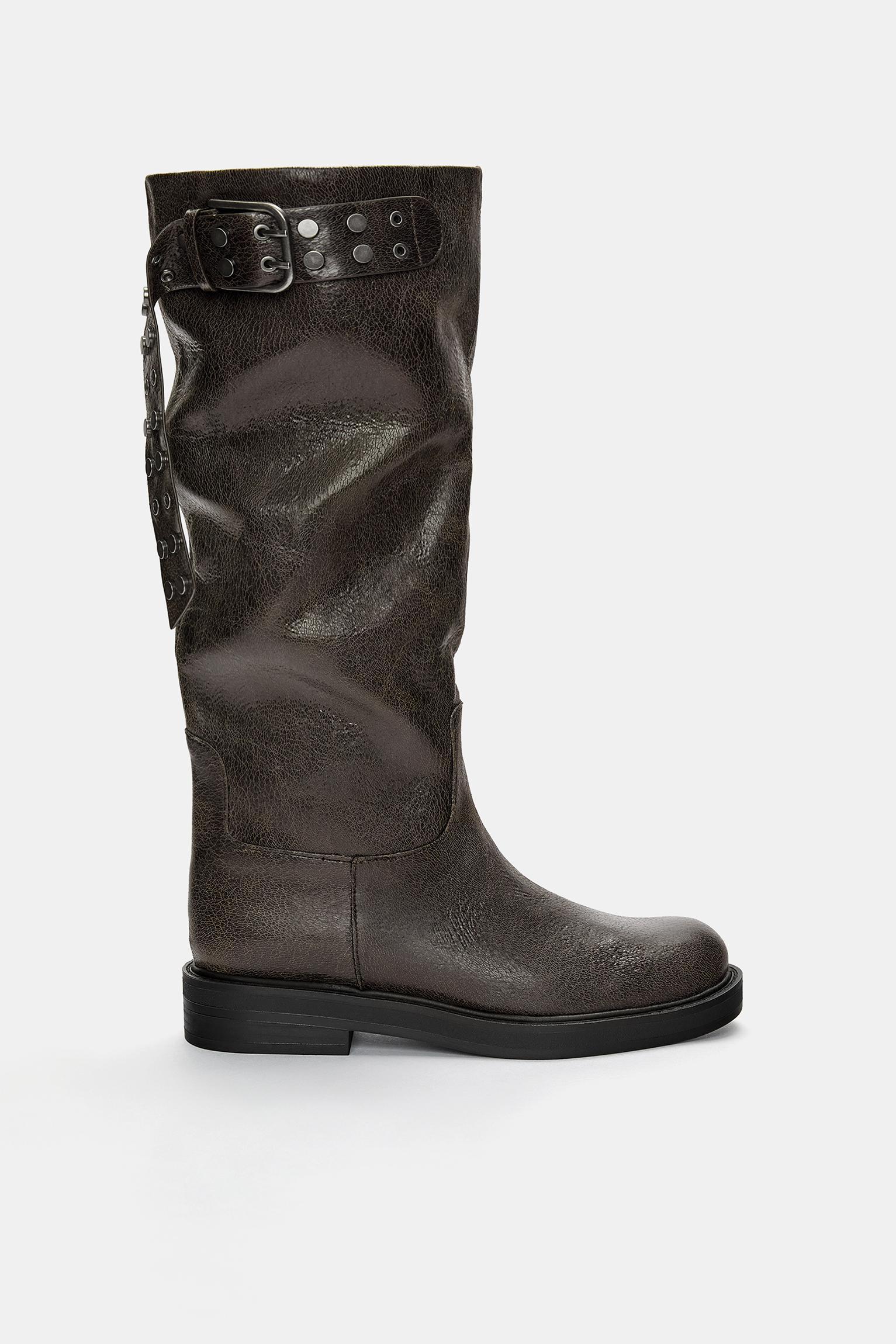 Flat knee-high boots with buckle Product Image