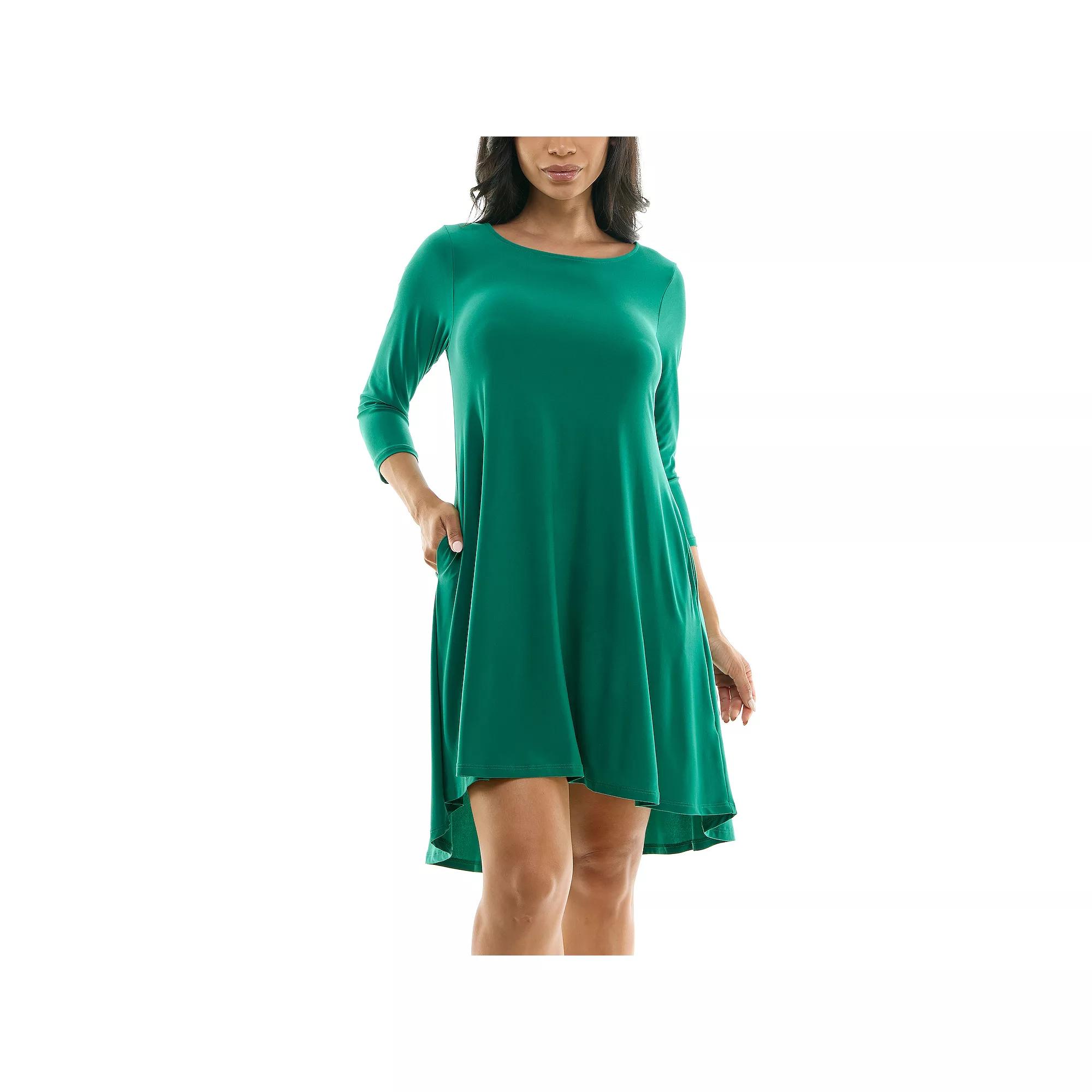 Women's Nina Leonard 3/4 Sleeve High-Low Trapeze Dress,  Product Image