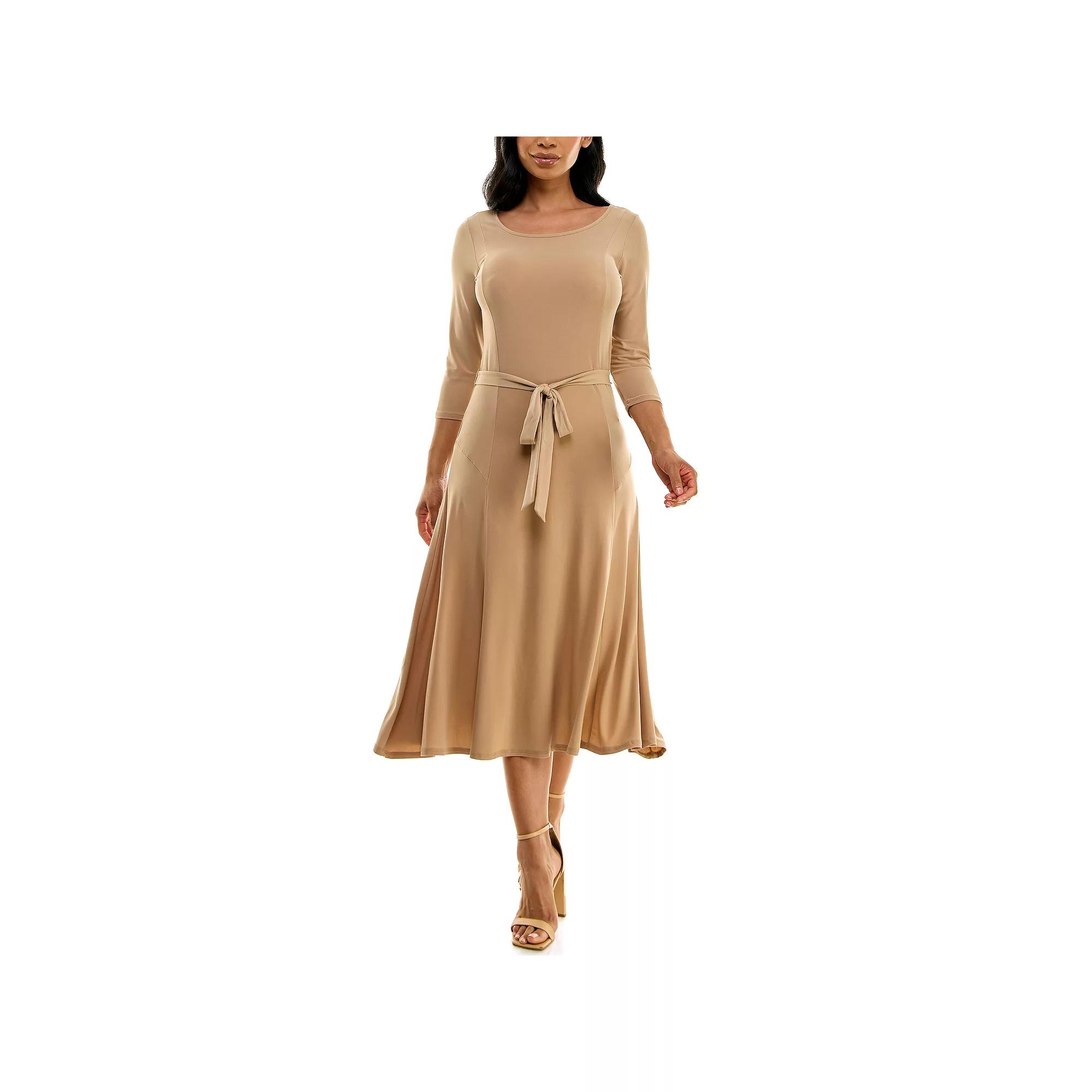 Women's Nina Leonard Sylvia Midi Dress With Belt Sash, Size: Small Product Image