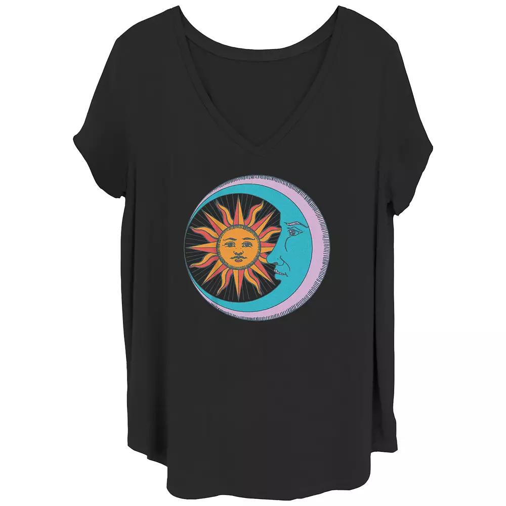Juniors' Plus Sun And Moon Together V-Neck Graphic Tee, Women's,  Product Image