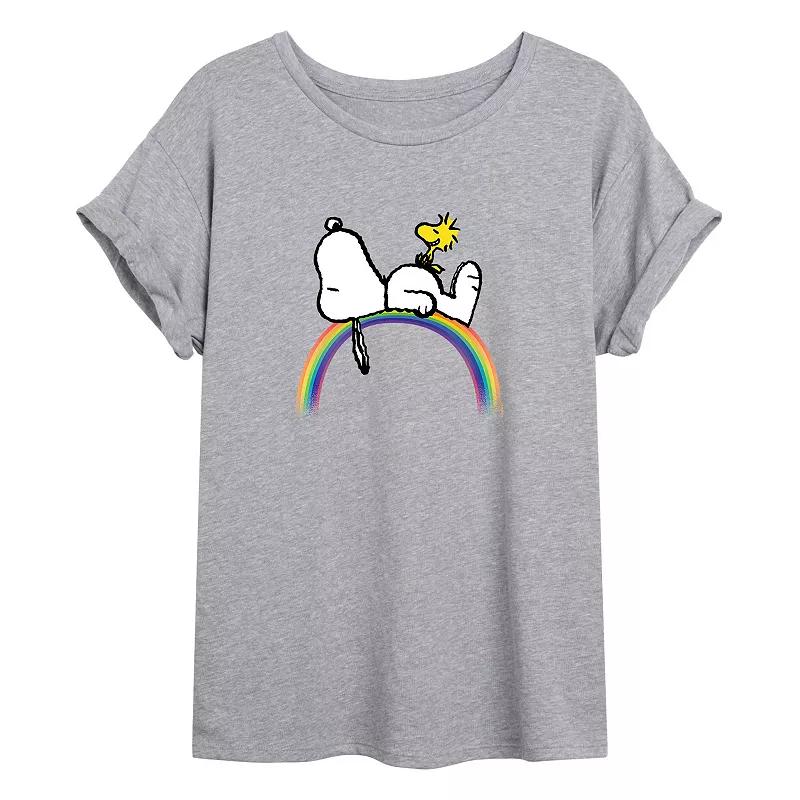 Juniors Peanuts Snoopy & Woodstock Rainbow Oversized Tee, Girls Product Image