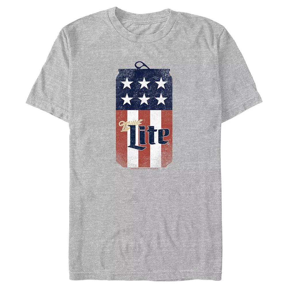 Men's Coors Light MILLER LITE FLAG CAN Graphic Tee, Size: Large, Athletic Grey Product Image