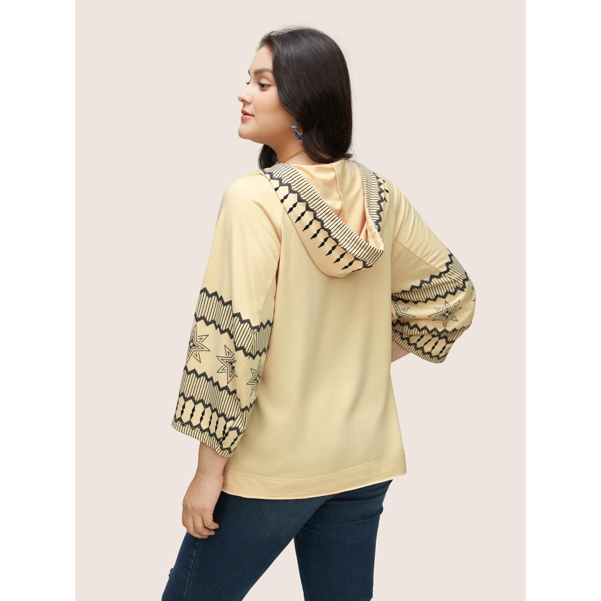 Plus Size Geometric Hooded Raglan Sleeve Sweatshirt Women Champagne Resort Non Hooded Vacation Sweatshirts BloomChic 30/6X Product Image