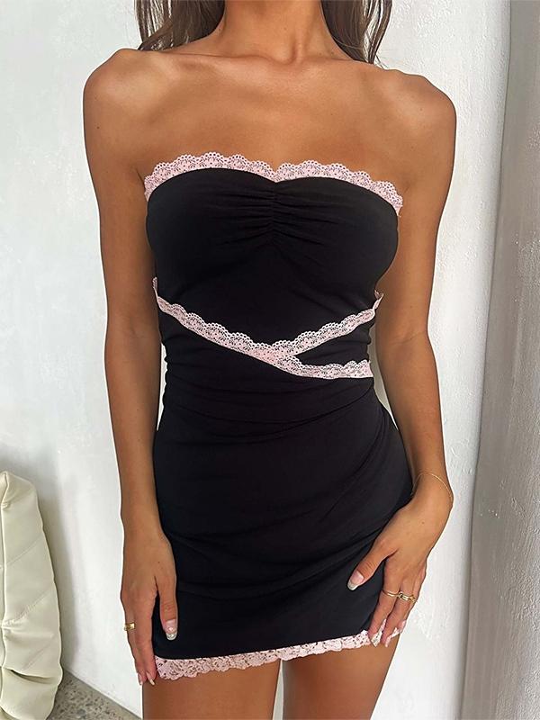 Lace Trim Bandeau Mini Dress Product Image