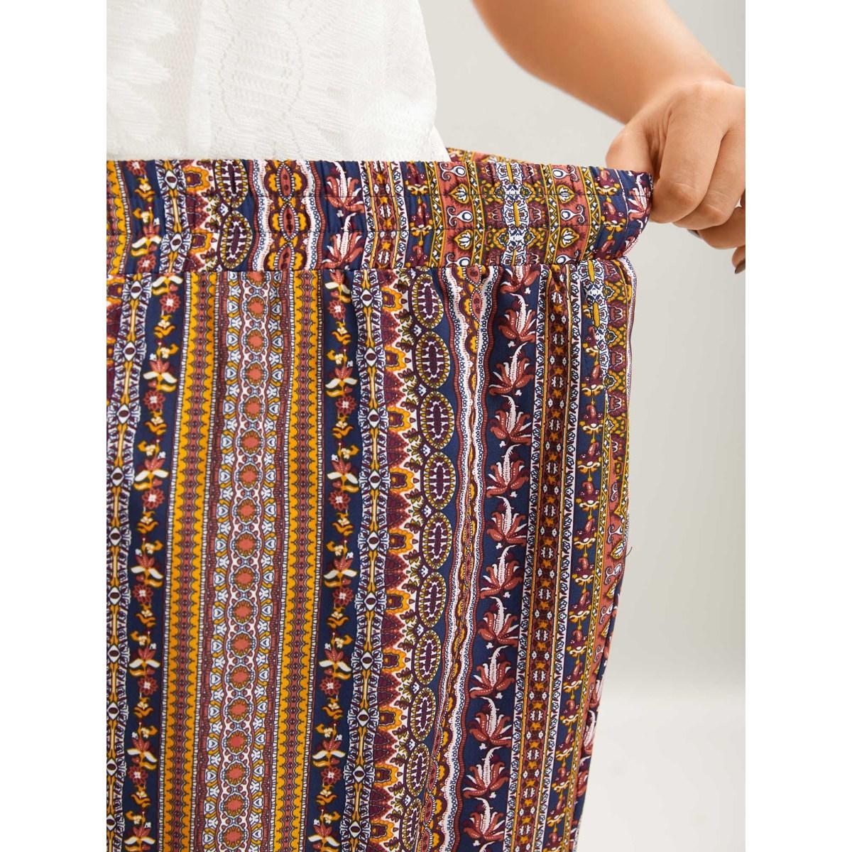 Plus Size Boho Striped Split Jogger Pants Women Multicolor Leisure Bodycon Mid Rise Casual Pants BloomChic 18-20/2X Product Image