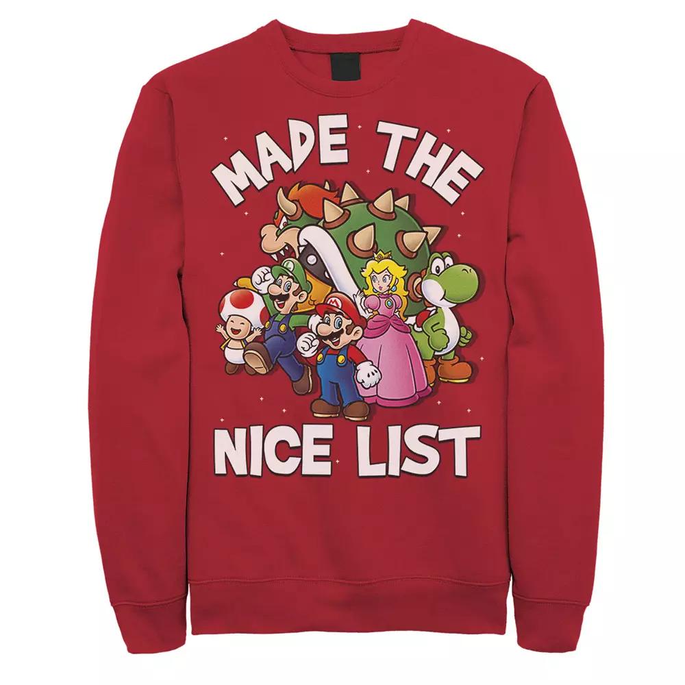 Men's Super Mario Bros. Made The Nice List Character Collage Sweatshirt, Size: Large, Red Product Image