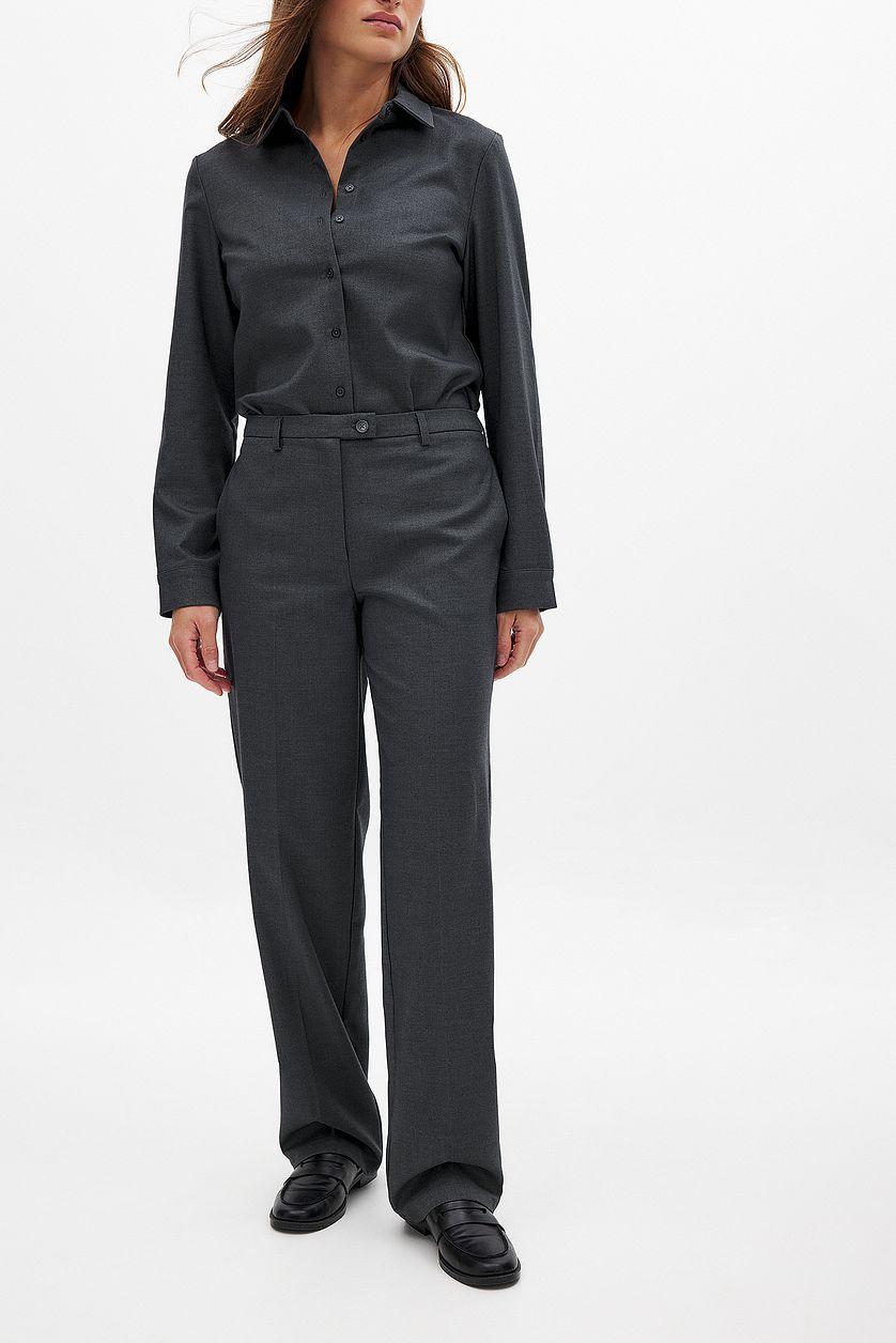 Tailored Mid Waist Trousers Grey Product Image