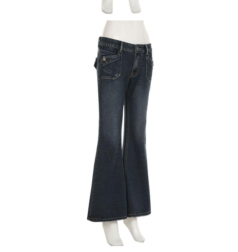 Low Rise Washed Flared Jeans Product Image