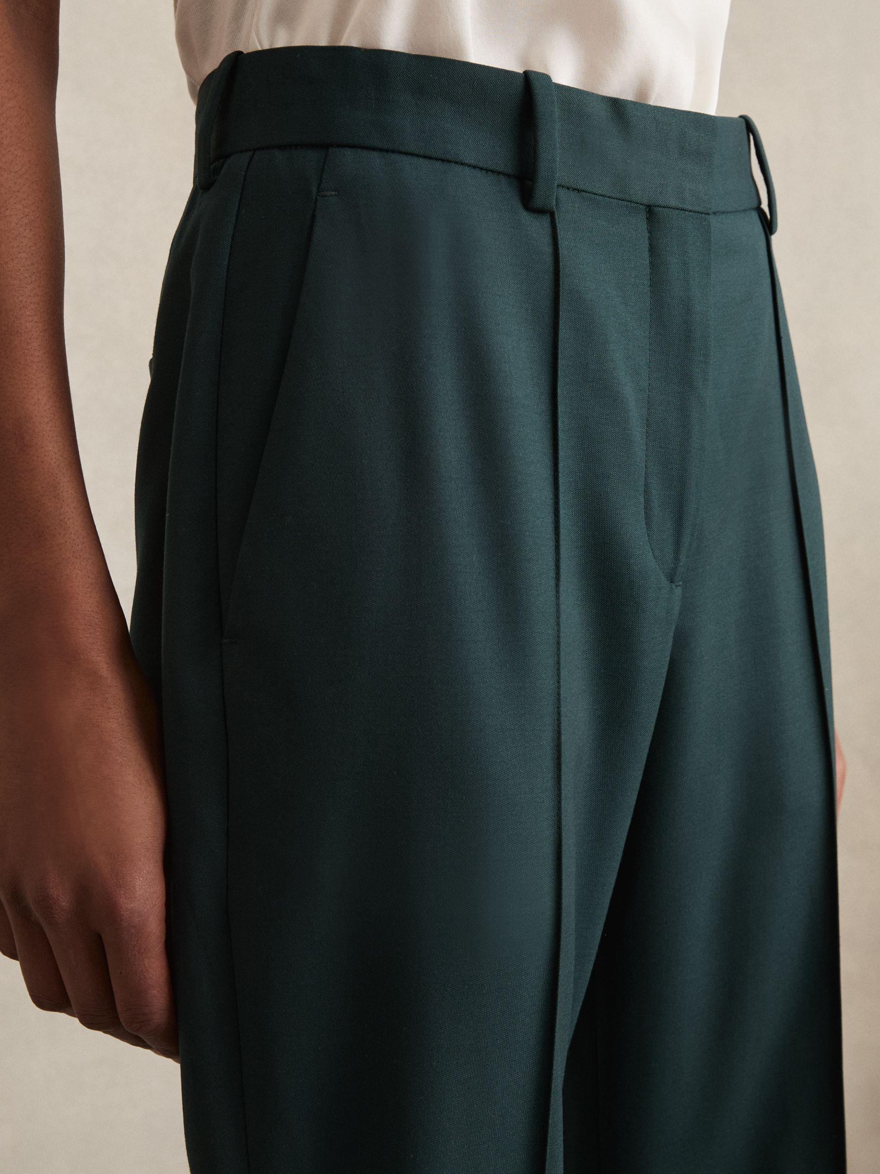Petite Wool-Blend Wide-Leg Suit Trousers in Green Product Image