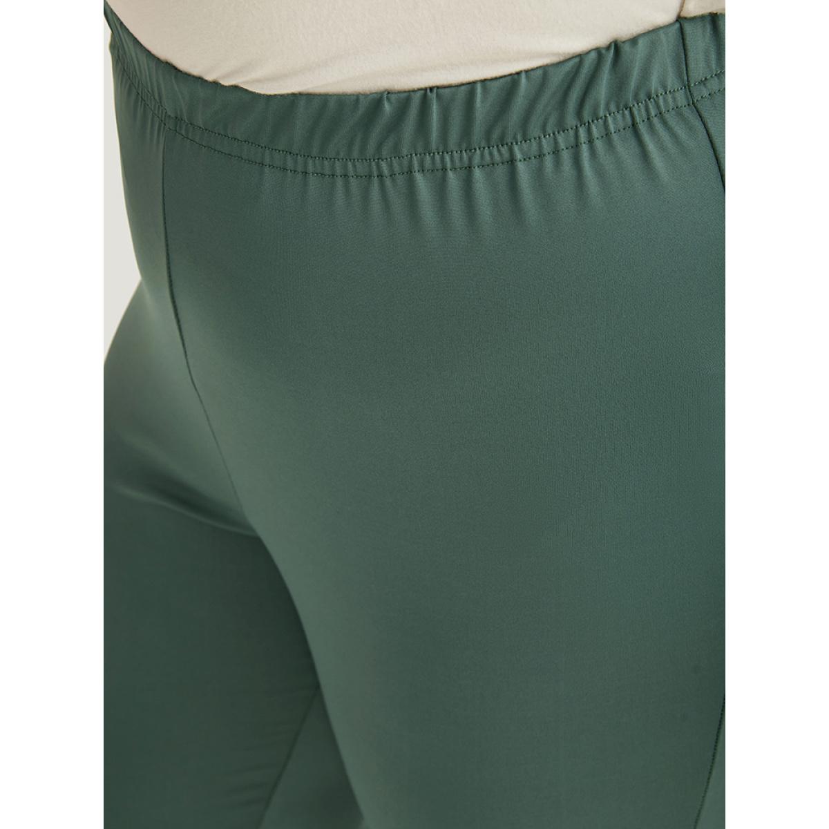 Plus Size Solid Patchwork Cut Out Elastic Waist Leggings Women DarkGreen Casual High stretch Skinny High Rise Dailywear Leggings BloomChic 18-20/2X Product Image