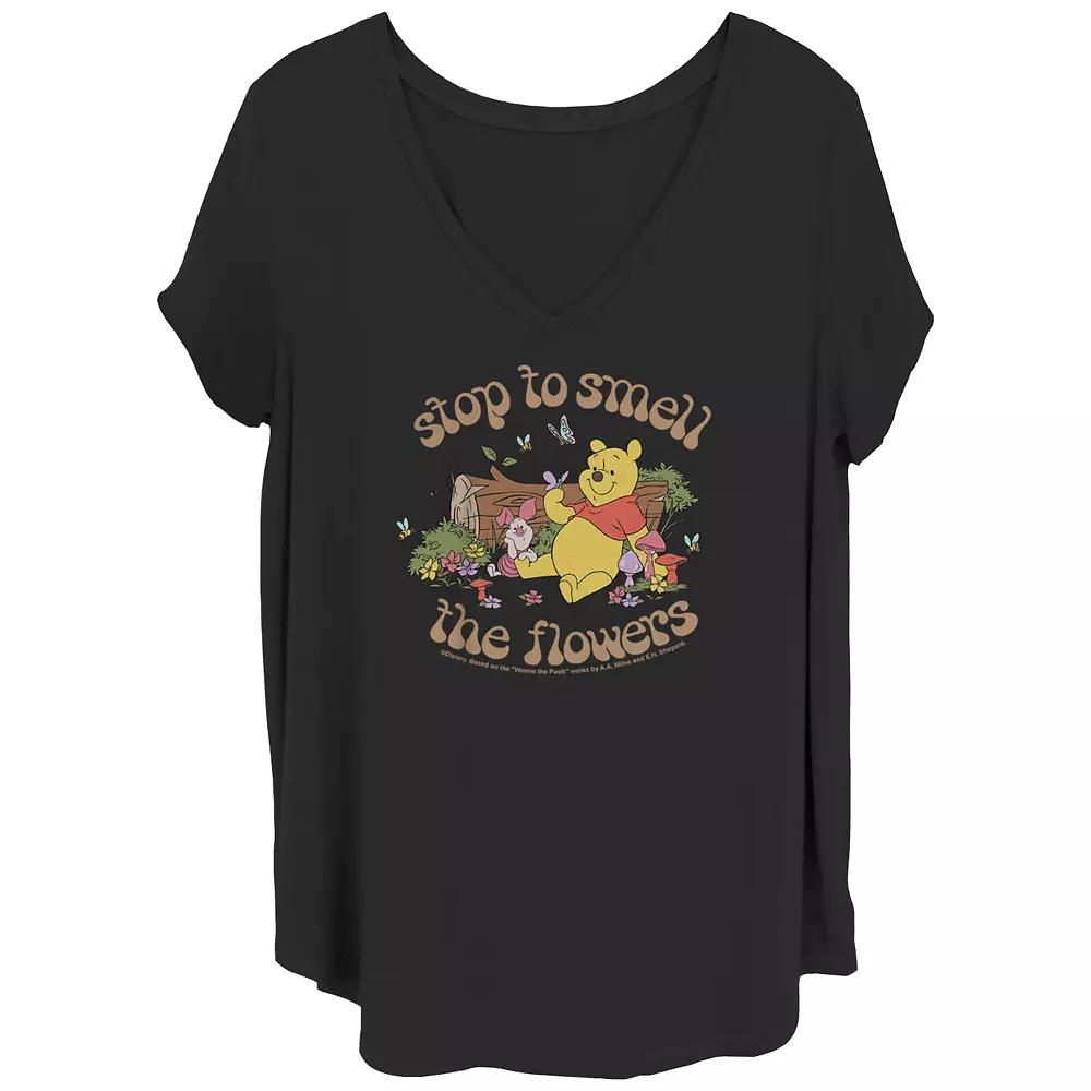 Disney's Winnie The Pooh Smell The Flowers Winnie Juniors' Plus Graphic Tee, Women's,  Product Image