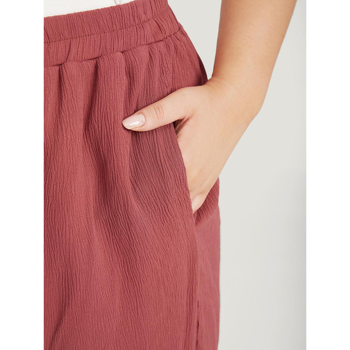 Plus Size Plain Ties Pocket Beaded Detail Shorts Women Rouge Vacation Beaded Dailywear Shorts BloomChic 10/M Product Image