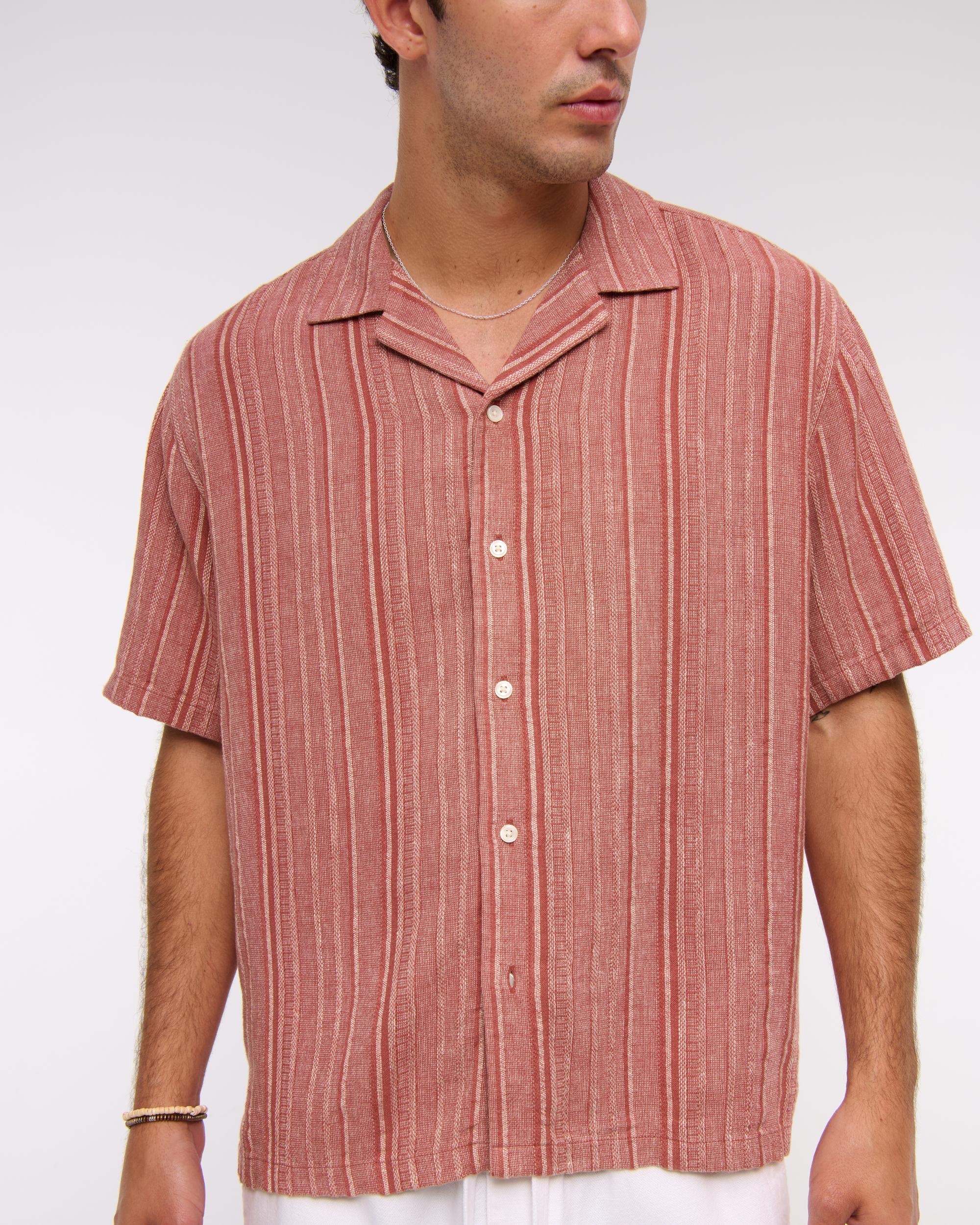 Camp Collar Summer Linen-Blend Shirt Product Image