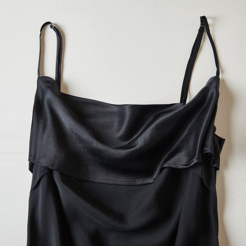 Rebirth of Venus | Black Silk Cowl Neck Slip Dress | Midi Dress with Adjustable Straps | 22 Momme | Float Collection Product Image