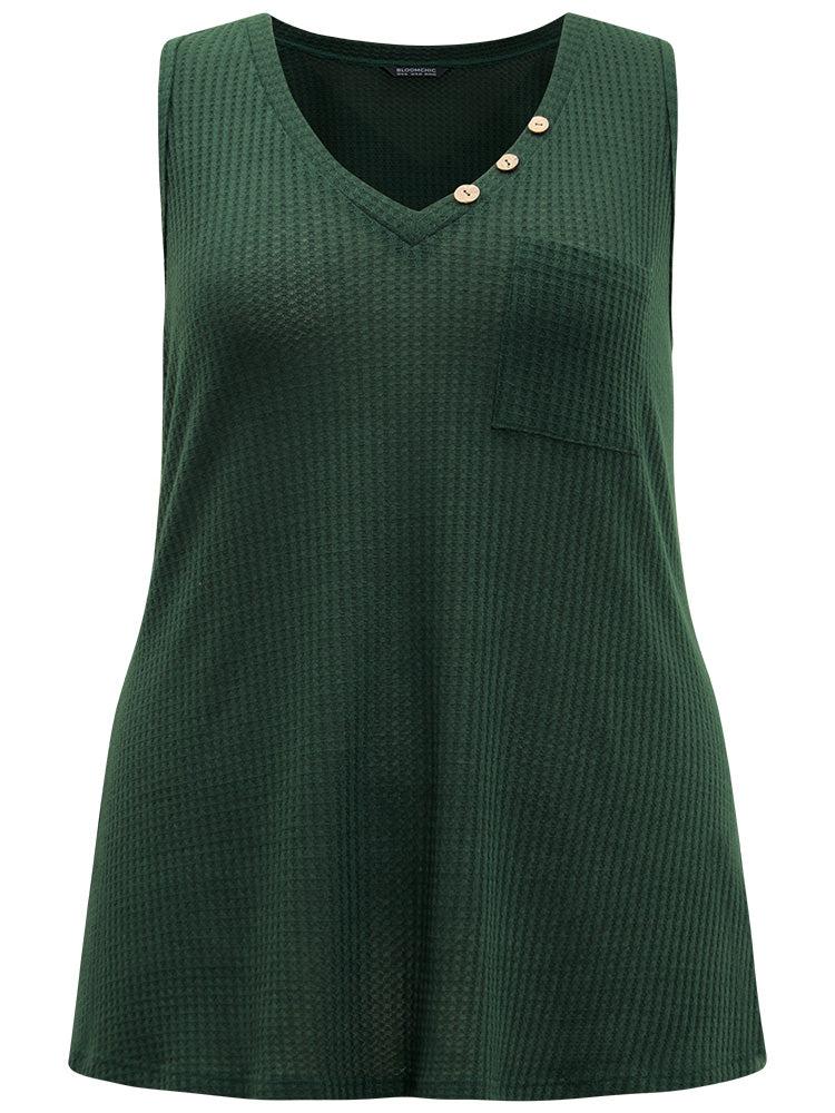 Waffle Knit V Neck Button Detail Cami Top Female Product Image